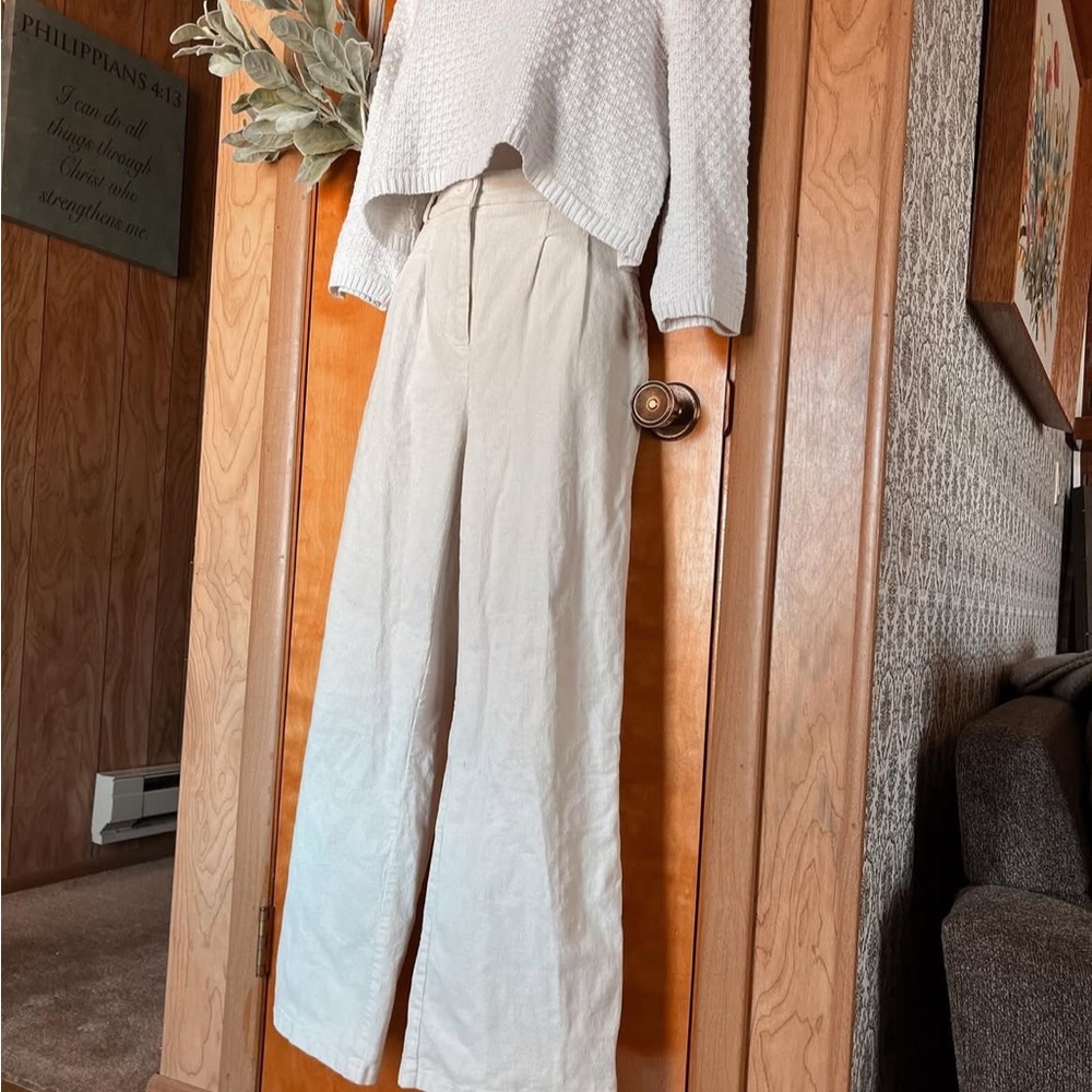 Princess Polly Cream Wide Leg Corduroy Pants